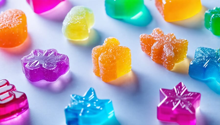 A selection of THC gummies displayed in different shapes and colors on a plate