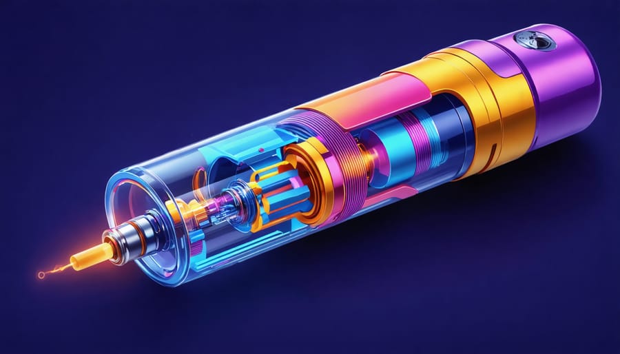 Cutaway illustration of advanced technological features in a vaping device